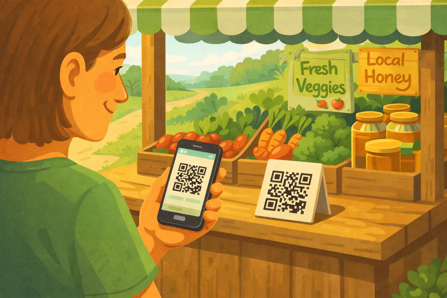 Customer scanning QR code at stand