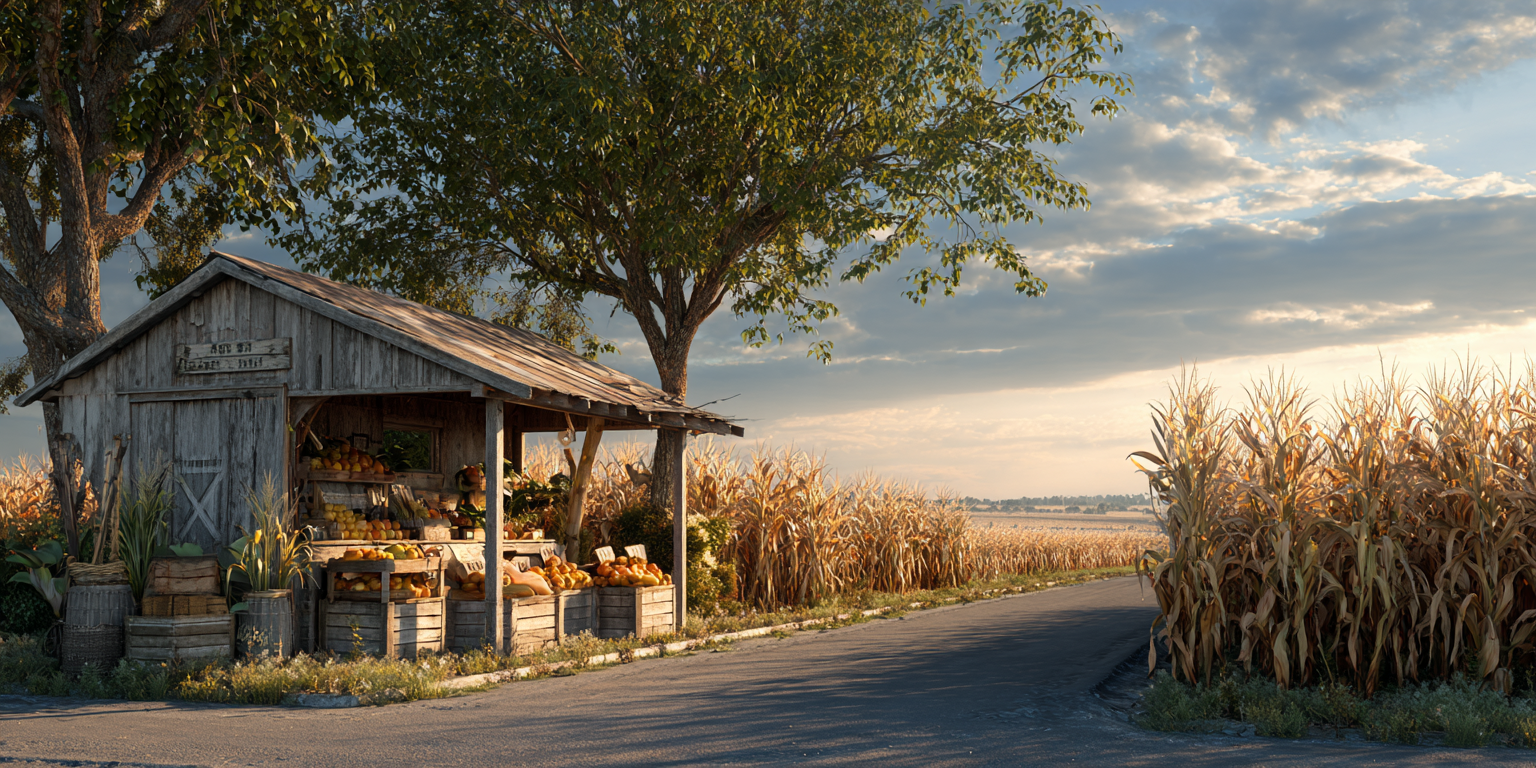 Roadside stand in autumn fields